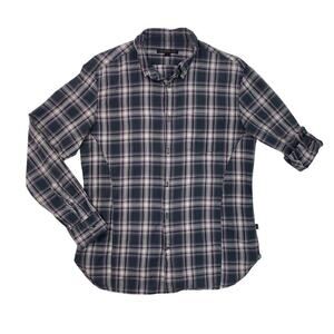 John Varvatos Shirt Mens M Medium Navy Grape Cotton Check Button Down Tab Sleeve